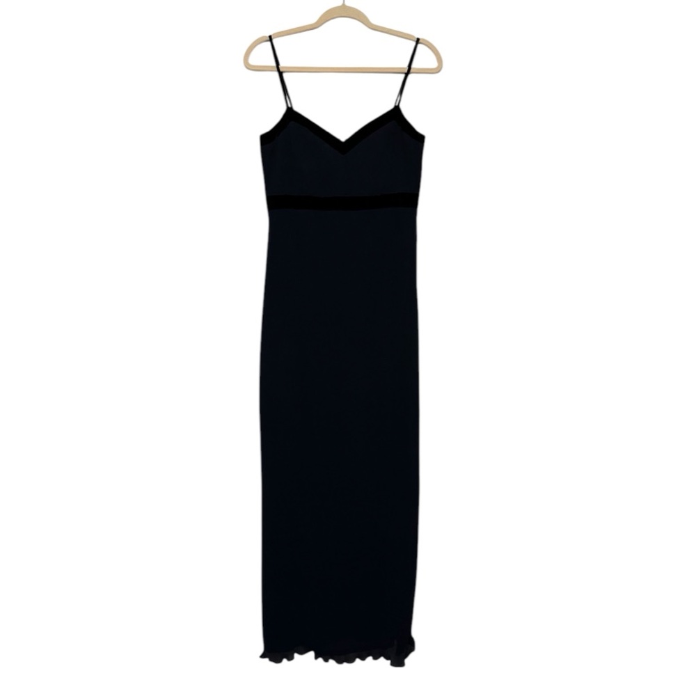 Vintage Rimini 90s Y2K Navy Blue Black Velvet Pilase Formal Maxi Gown Dress Sz 6